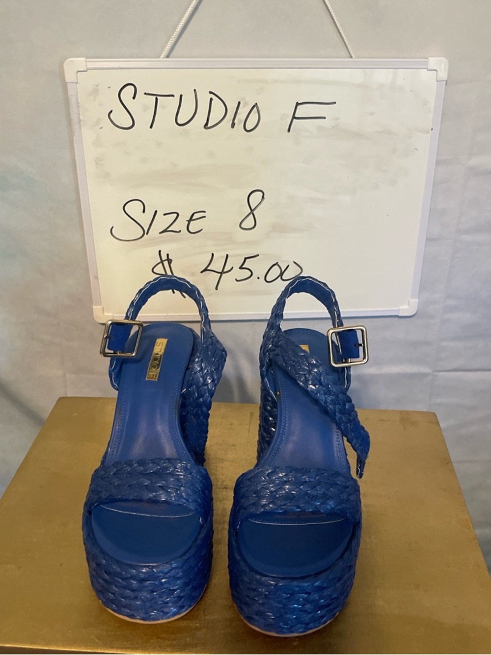 Braided Chunky Heel Sandals in Blue